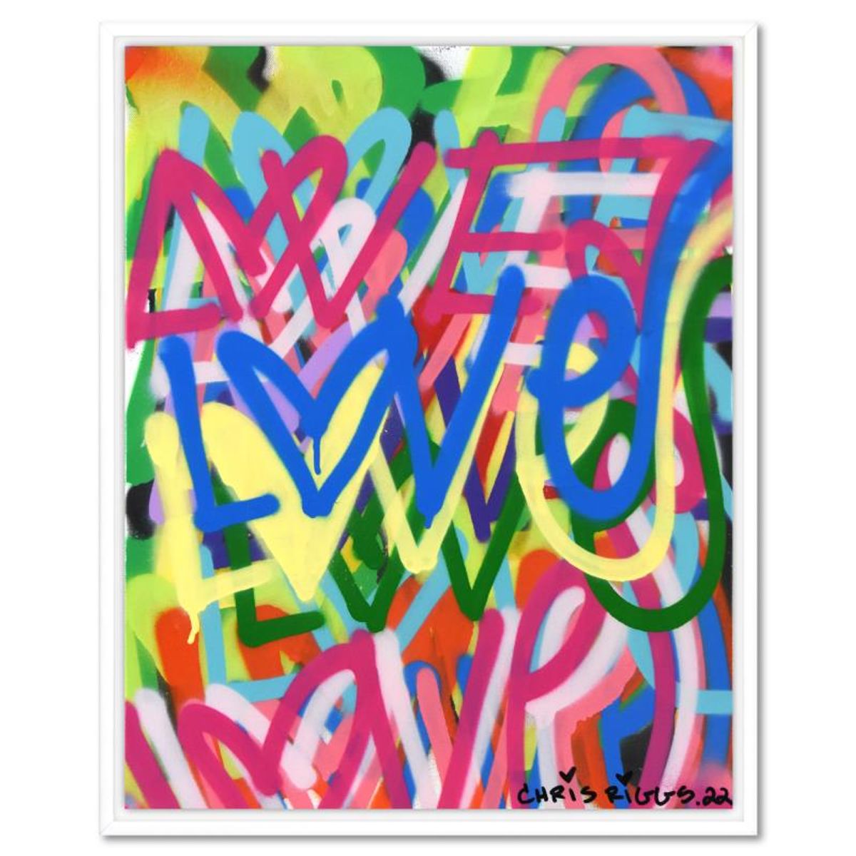 Chris Riggs, "Love" Framed Original Spray Paint Painting on Canvas, Hand Signed with Letter of Authenticity.