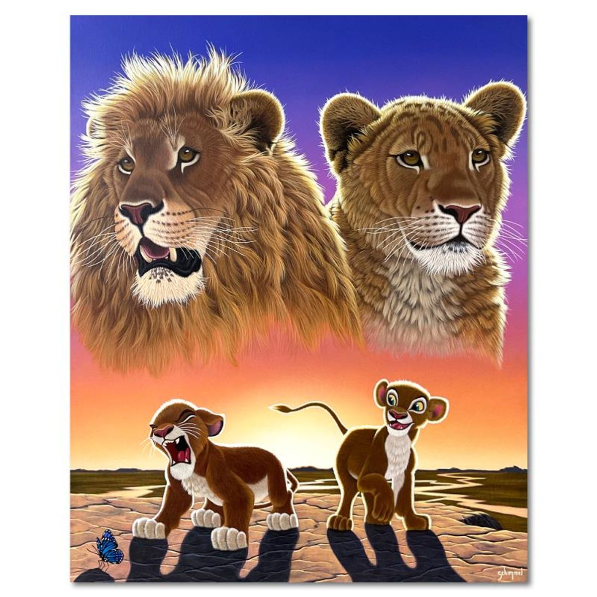 William Schimmel, "Heirs to the Throne" Original Acrylic Painting on Canvas, Hand Signed with Letter of Authenticity.