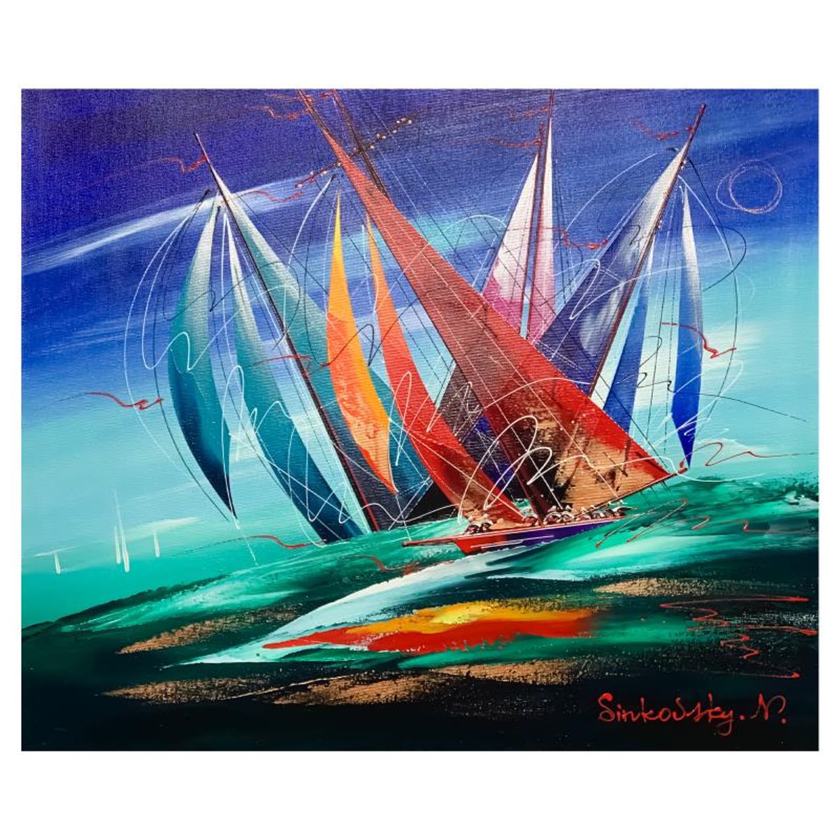 Natalia Sinkovsky, Hand Signed Original Acrylic Painting on Canvas with Letter Authenticity.