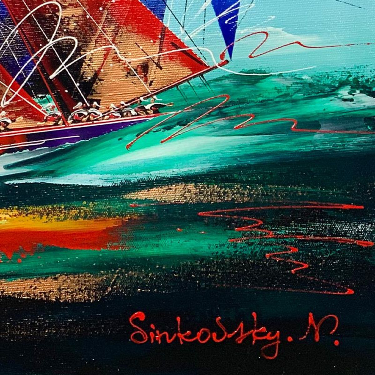 Natalia Sinkovsky, Hand Signed Original Acrylic Painting on Canvas with Letter Authenticity.