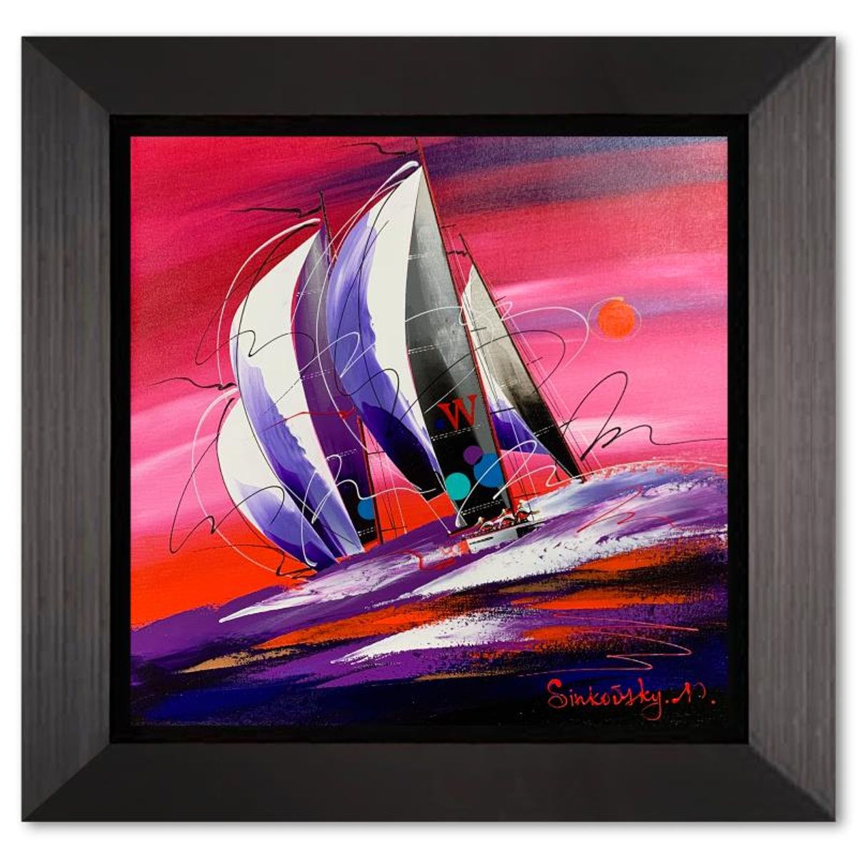 Natalia Sinkovsky, Framed Hand Signed Original Painting on Canvas with Letter Authenticity.