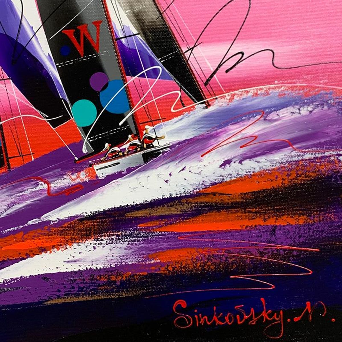 Natalia Sinkovsky, Framed Hand Signed Original Painting on Canvas with Letter Authenticity.