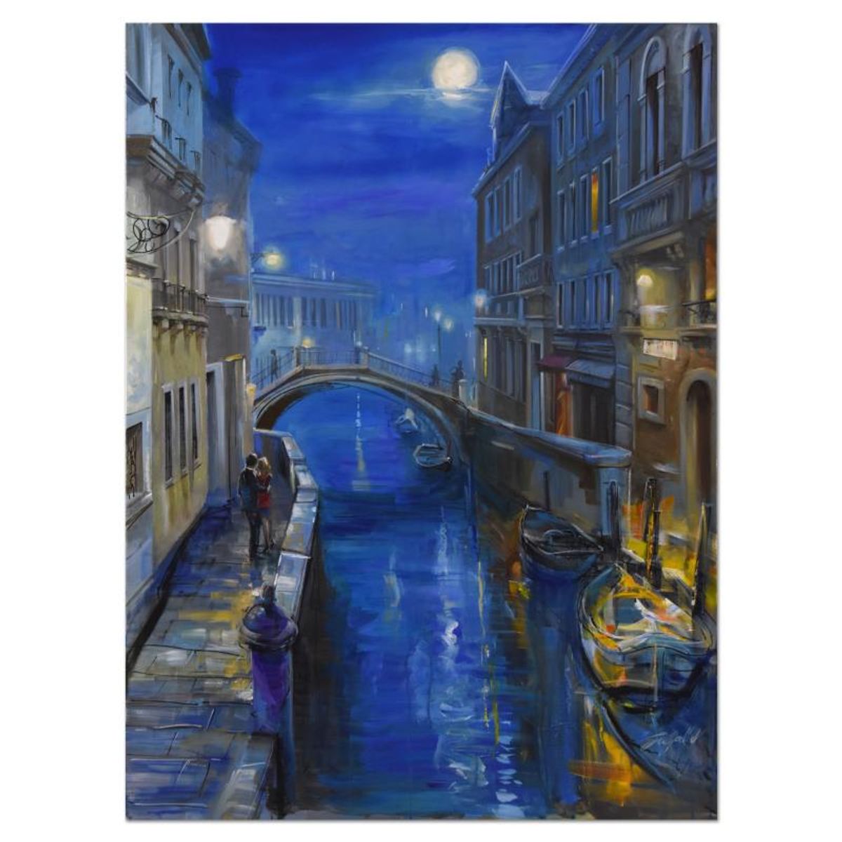 Vadik Suljakov, "Moonlight Romance" Original Oil Painting on Canvas, Hand Signed with Letter of Authenticity.