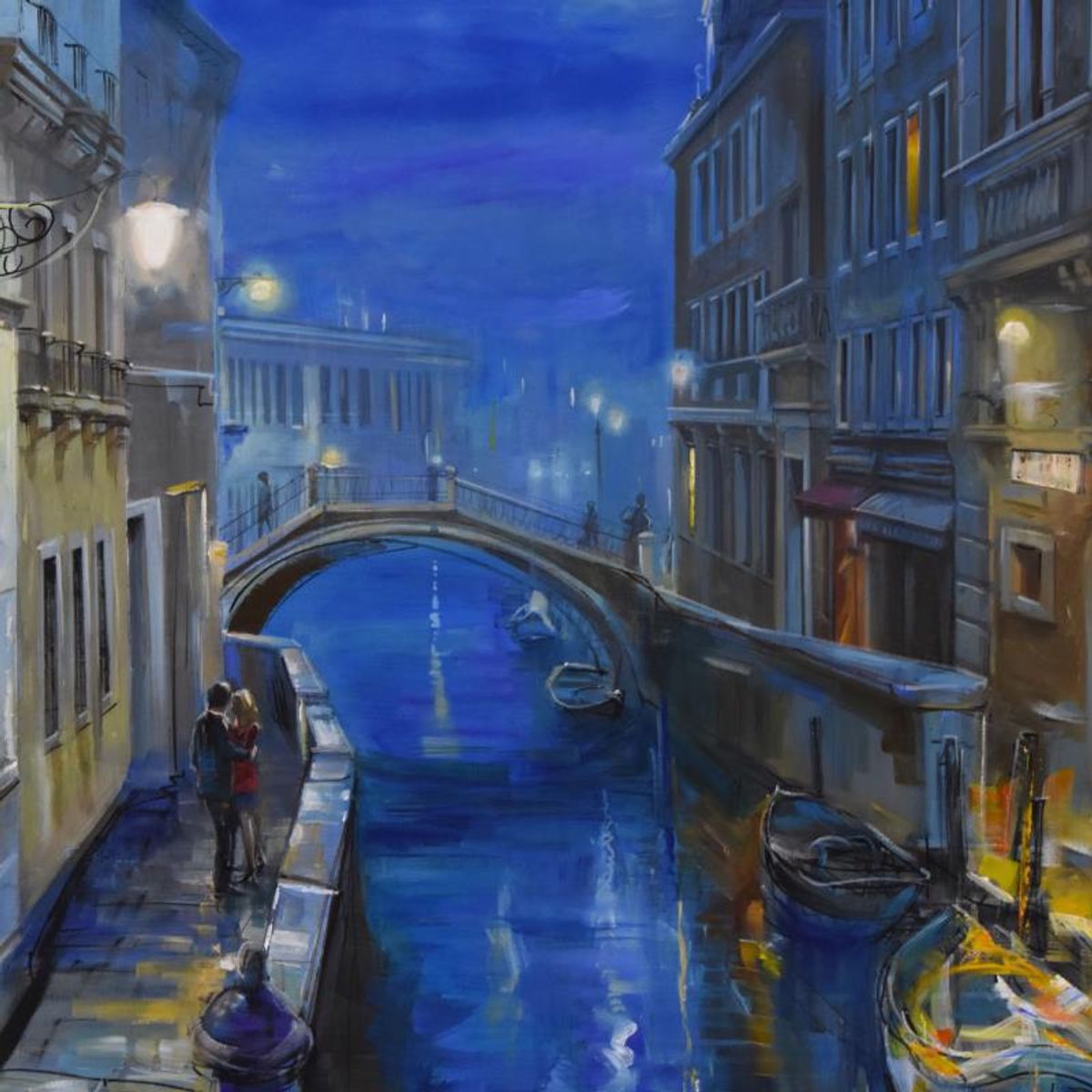 Vadik Suljakov, "Moonlight Romance" Original Oil Painting on Canvas, Hand Signed with Letter of Authenticity.