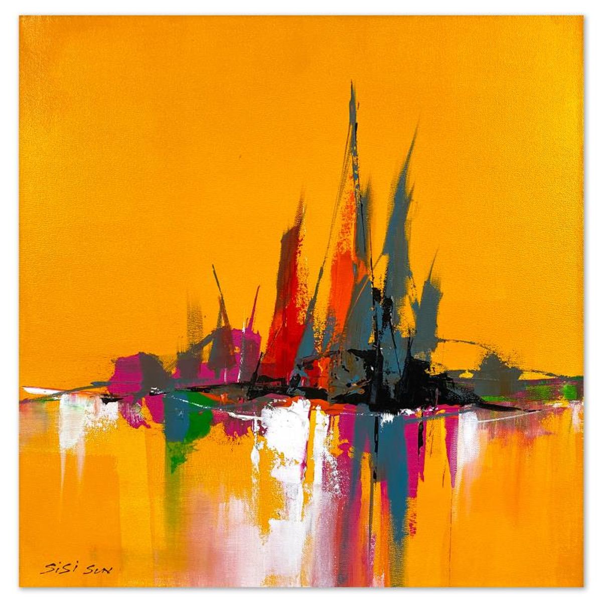 Sisi Sun, "Harbor 2" Original Acrylic Painting on Gallery Wrapped Canvas, Hand Signed with Letter of Authenticity.