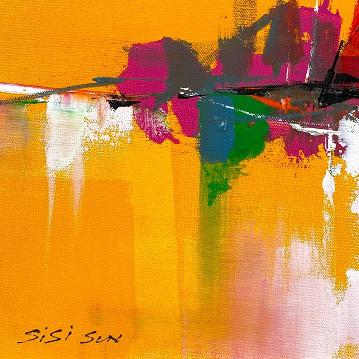 Sisi Sun, "Harbor 2" Original Acrylic Painting on Gallery Wrapped Canvas, Hand Signed with Letter of Authenticity.