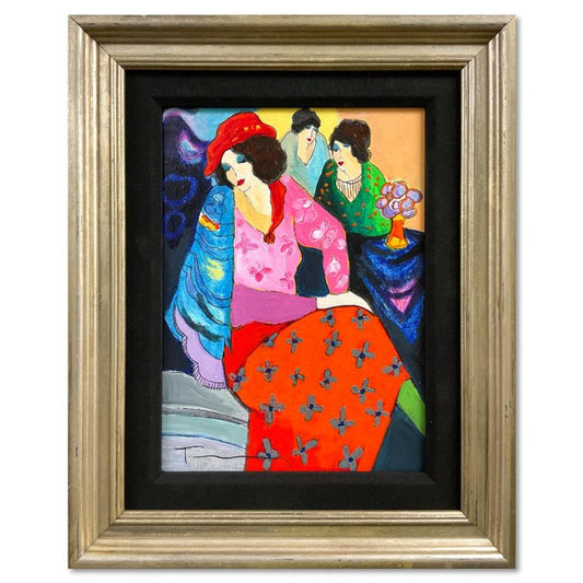 Itzchak Tarkay (1935-2012), "Blue Mood" Framed One-of-a-Kind Mixed Media Over Paint on Wood, Hand Signed with Letter of Authenticity