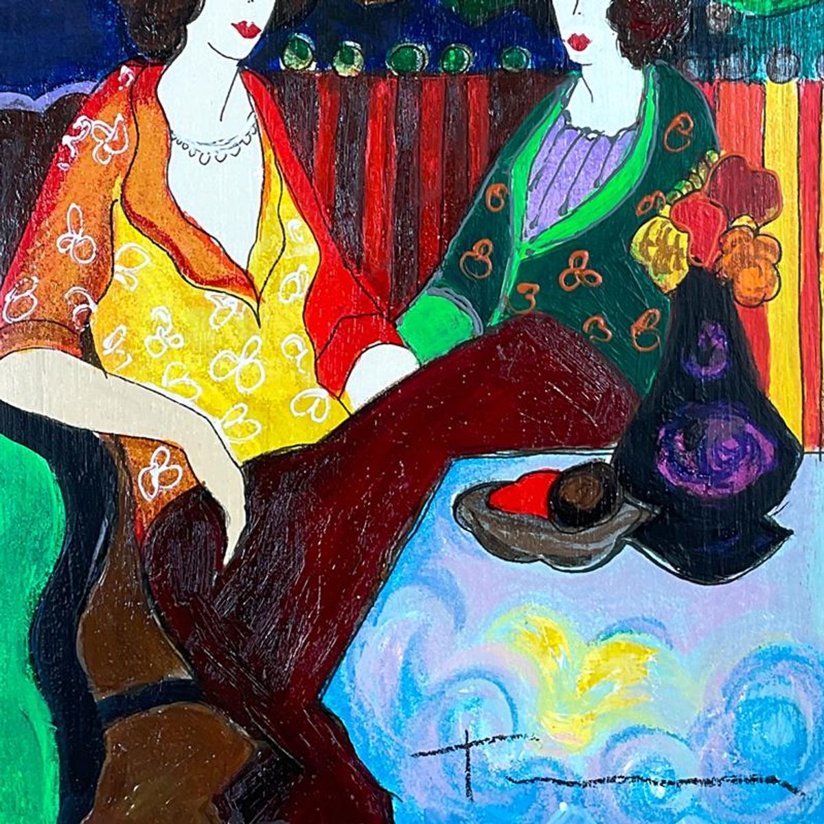 Itzchak Tarkay (1935-2012), "At the Port" Framed One-of-a-Kind Mixed Media Over Paint on Wood, Hand Signed with Letter of Authenticity