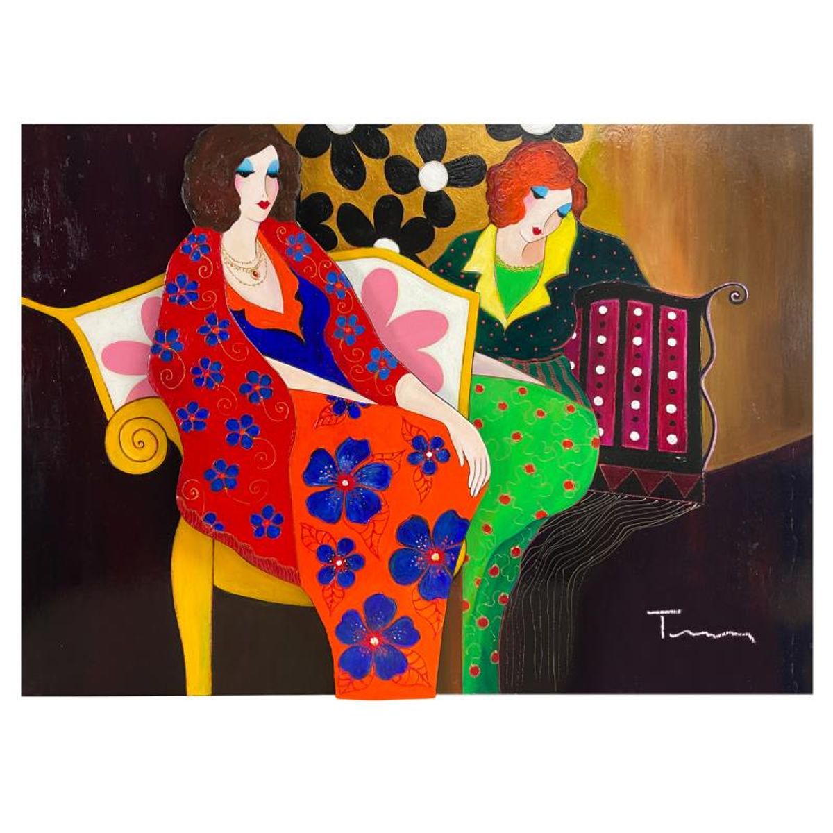 Itzchak Tarkay (1935-2012), "A Brief Respite" One-of-a-Kind 3-Dimensional Mixed Media Over Paint on Wood, Hand Signed with Letter of Authenticity