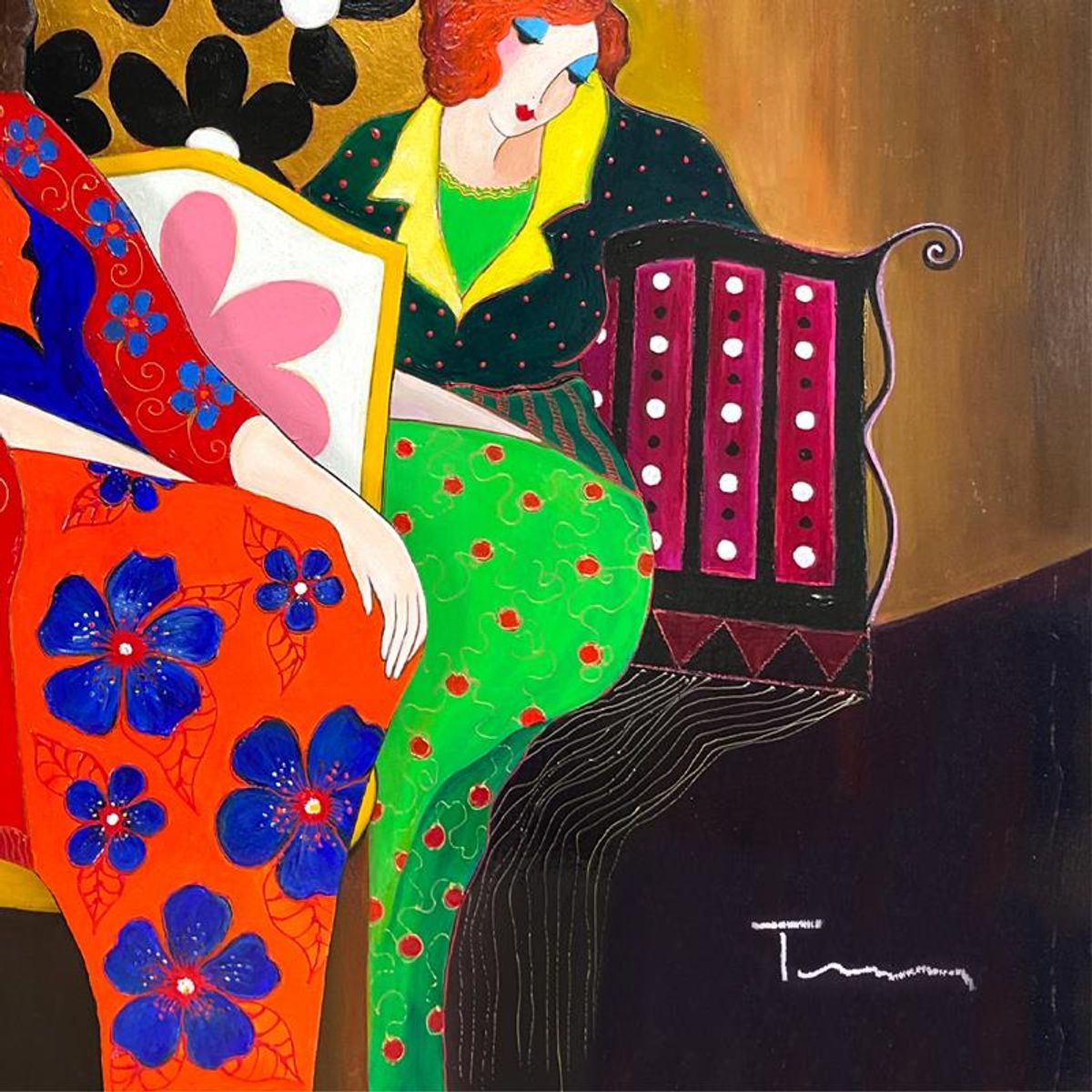 Itzchak Tarkay (1935-2012), "A Brief Respite" One-of-a-Kind 3-Dimensional Mixed Media Over Paint on Wood, Hand Signed with Letter of Authenticity