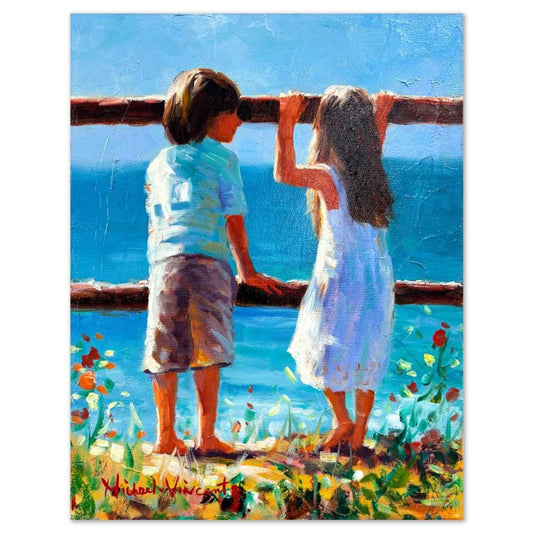 Michael Vincent, "Beach Outing" Original Painting on Canvas, Hand Signed with Letter of Authenticity.