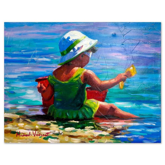 Michael Vincent, "Red Pail and Yellow Shovel" Original Painting on Canvas, Hand Signed with Letter of Authenticity.