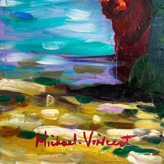 Michael Vincent, "Red Pail and Yellow Shovel" Original Painting on Canvas, Hand Signed with Letter of Authenticity.