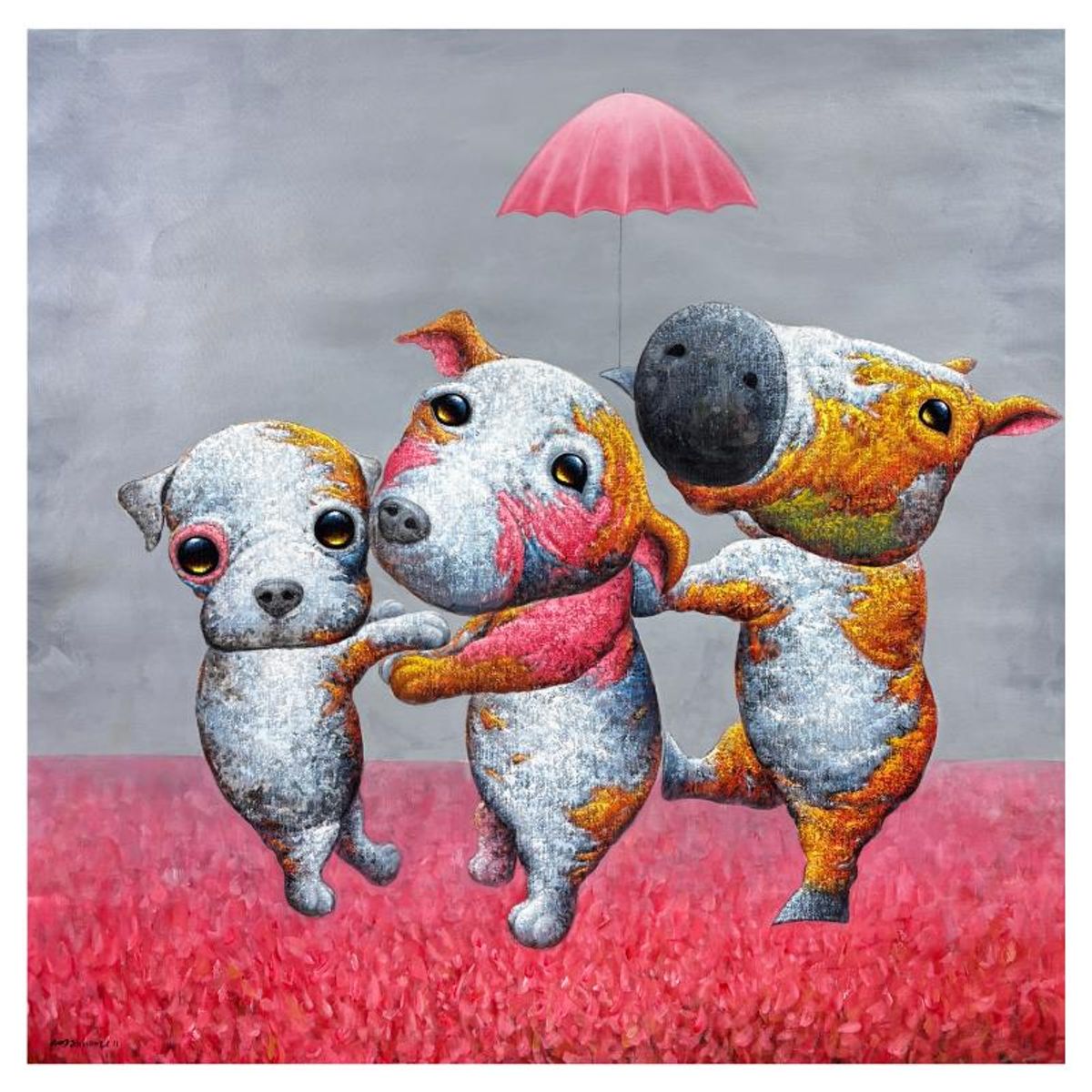Wang, Original Mixed Media Painting on Canvas, Hand Signed with Letter of Authenticity.