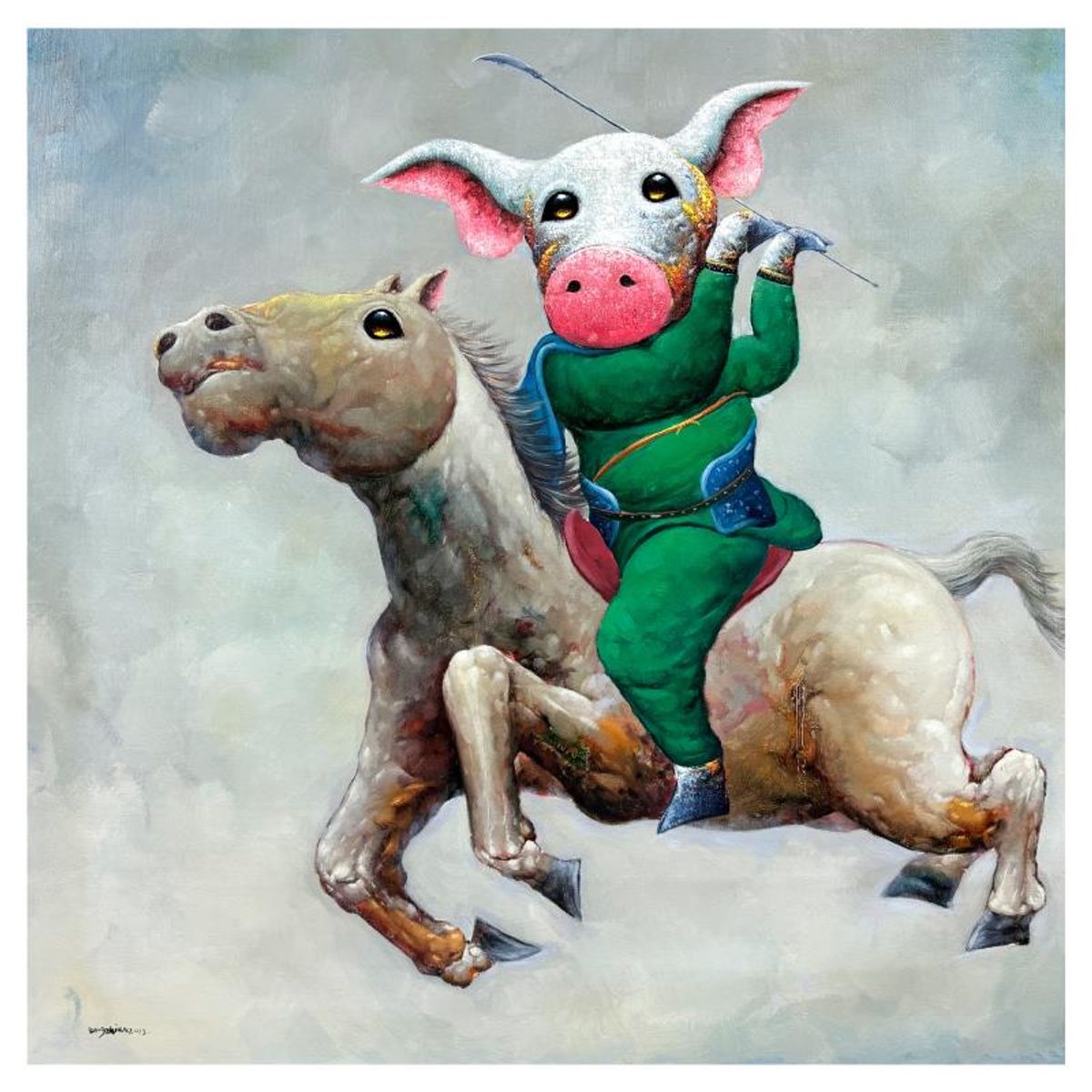 Wang, Original Mixed Media Painting on Canvas, Hand Signed with Letter of Authenticity.