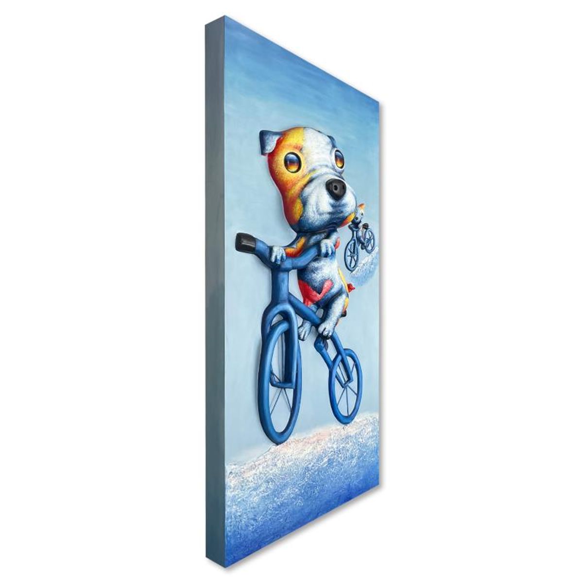 Wang, "Biking Brothers" Hand Painted Limited Edition Bas Relief Sculpture, Numbered 3/3, Hand Signed and Letter of Authenticity.