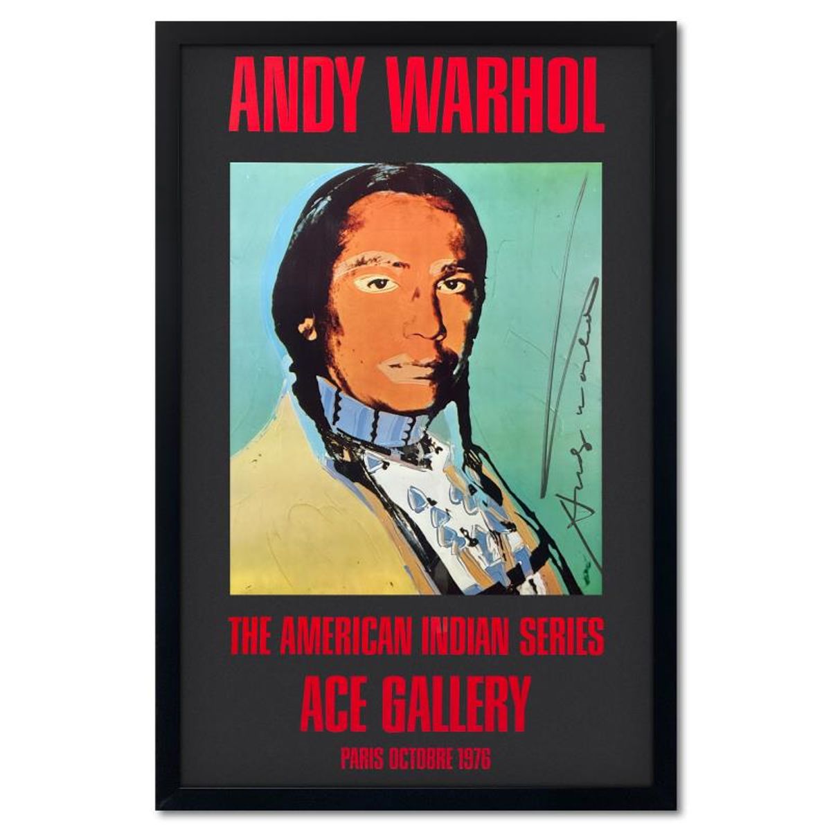 Andy Warhol (1928-1987), "The American Indian Series (Black)" Framed Vintage Poster (51" x 33") from Ace Gallery (1976), Hand Signed with Letter of Authenticity.