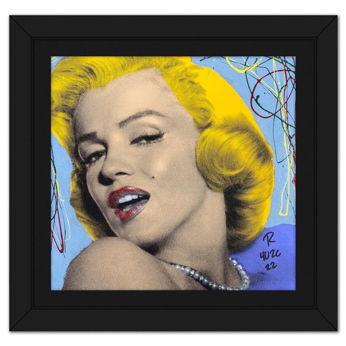 Ringo Daniel Funes, "Marilyn with Pearls" Framed One-of-a-Kind Mixed Media on Canvas, Hand Signed with Letter of Authenticity.