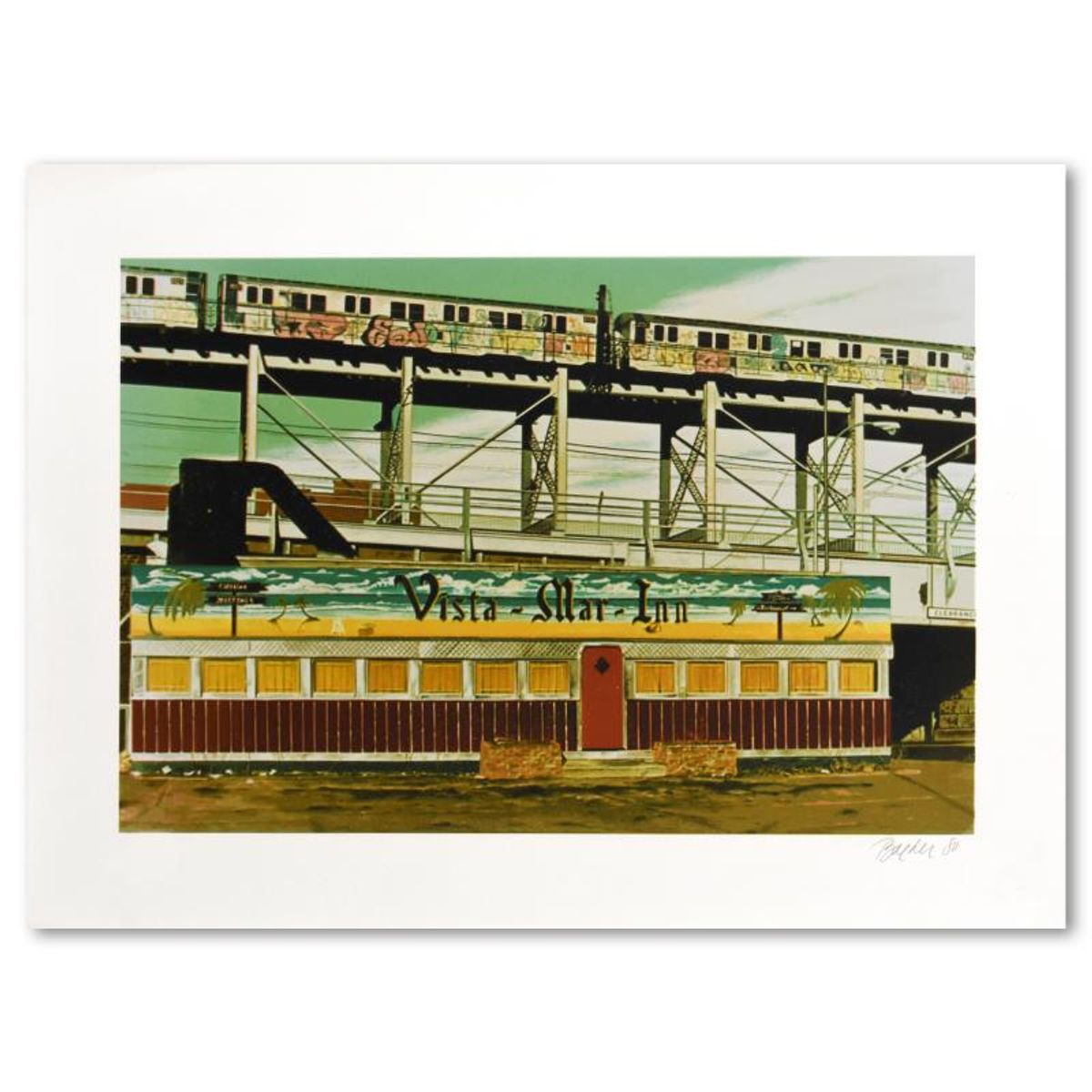 John Baeder, "Vista Mar Inn" Limited Edition Silkscreen, Numbered and Hand Signed with Letter of Authenticity.