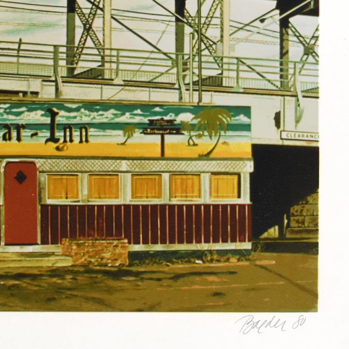 John Baeder, "Vista Mar Inn" Limited Edition Silkscreen, Numbered and Hand Signed with Letter of Authenticity.