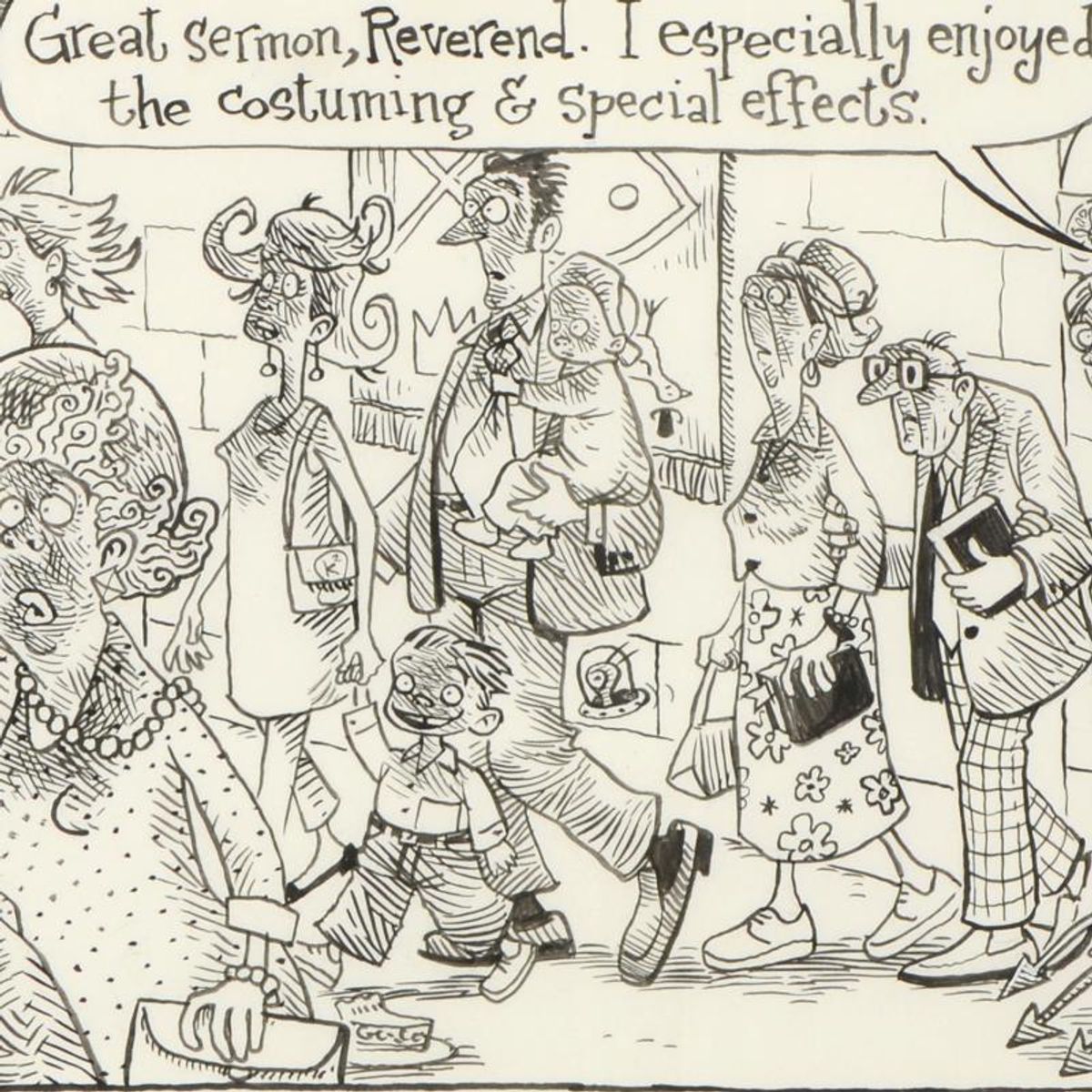 Bizarro, "Holy Special Effects" is a Framed Original Pen & Ink Drawing by Dan Piraro, Hand Signed with Letter of Authenticity.