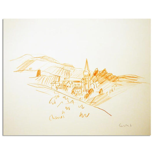 Wayne Ensrud, "View Of Chenas In Beaujolais, France" Mixed Media Original Artwork with COA.