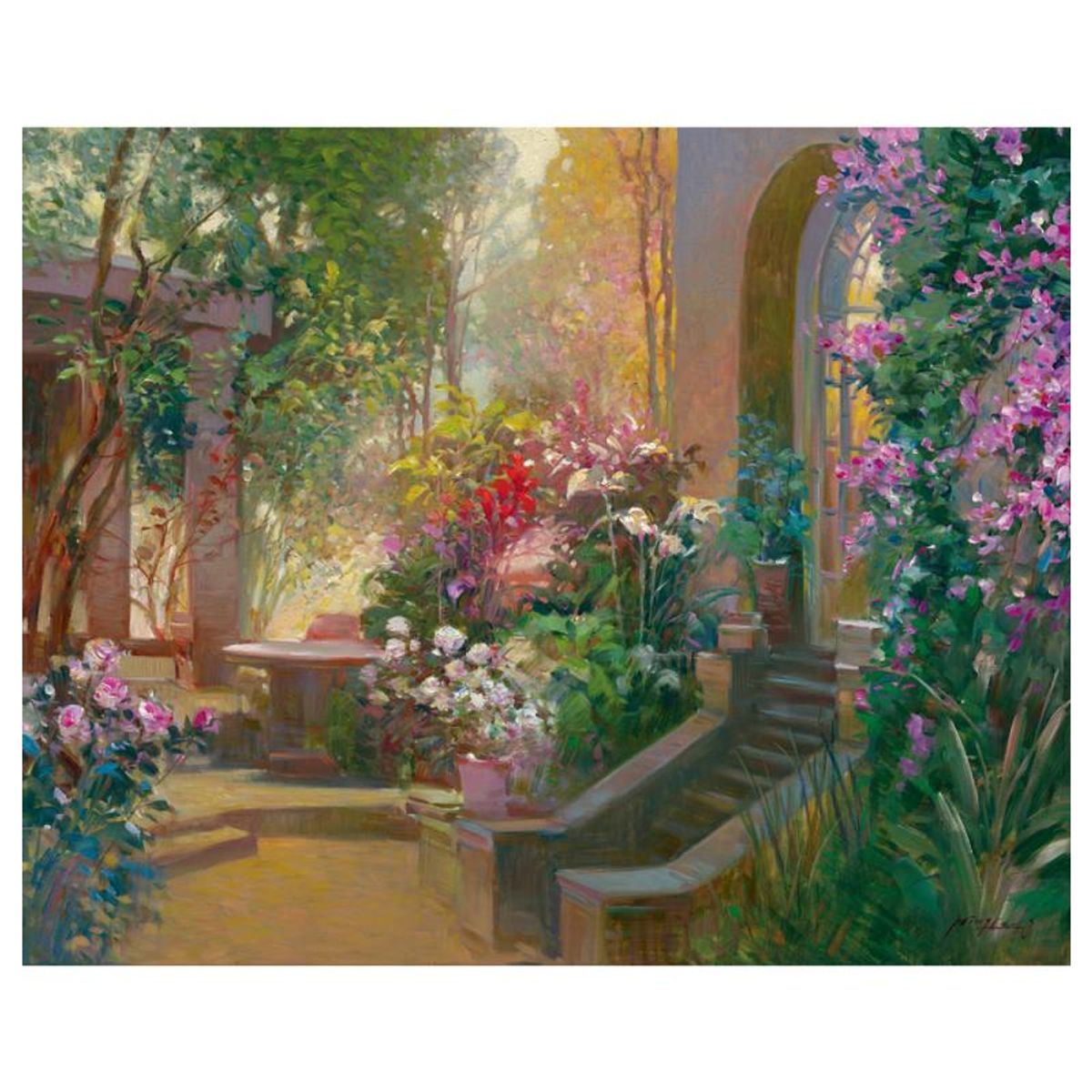 Ming Feng, "Sunlit Passage" Hand Embellished Limited Edition on Canvas, Numbered and Hand Signed with Letter of Authenticity.