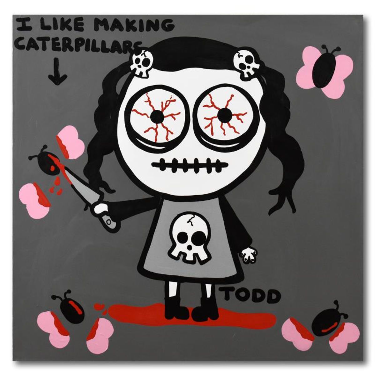 Todd Goldman, "I Like to Make Caterpillars" Original Acrylic Painting on Gallery Wrapped Canvas, Hand Signed with Letter of Authenticity.