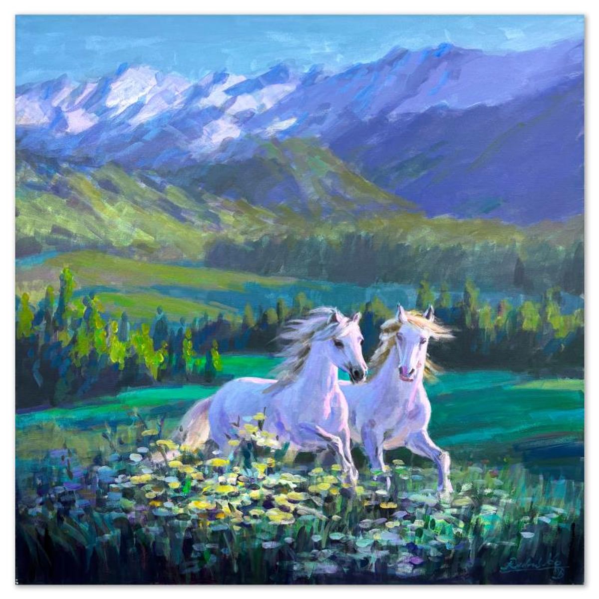 Richard Ho, "Two Colts" Original Acrylic Painting on Canvas, Hand Signed with Letter of Authenticity.