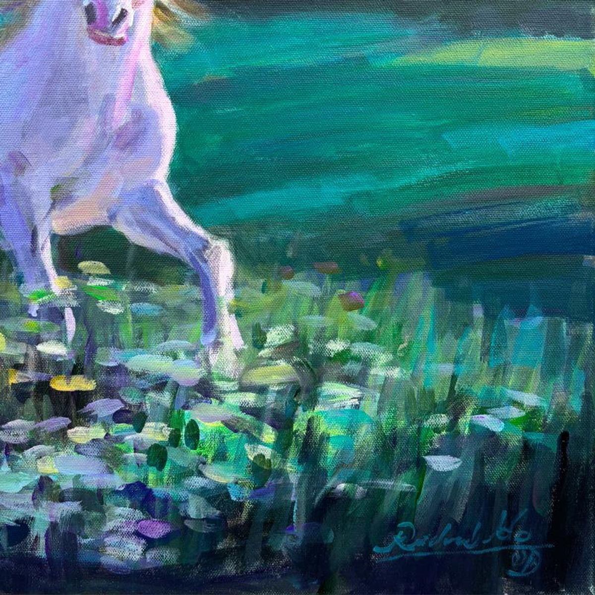 Richard Ho, "Two Colts" Original Acrylic Painting on Canvas, Hand Signed with Letter of Authenticity.