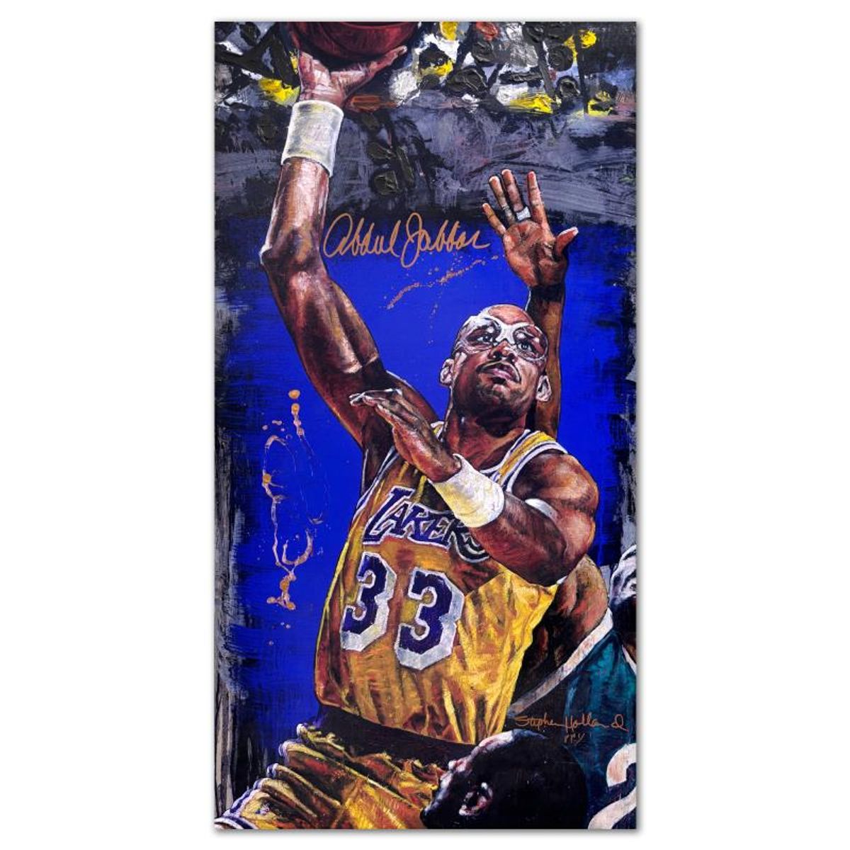 Stephen Holland, "Kareem" Hand Painted Limited Edition on Canvas, PP Numbered 1 and Hand and Hand Signed by the Artist and Kareem with Certificate of Authenticity.