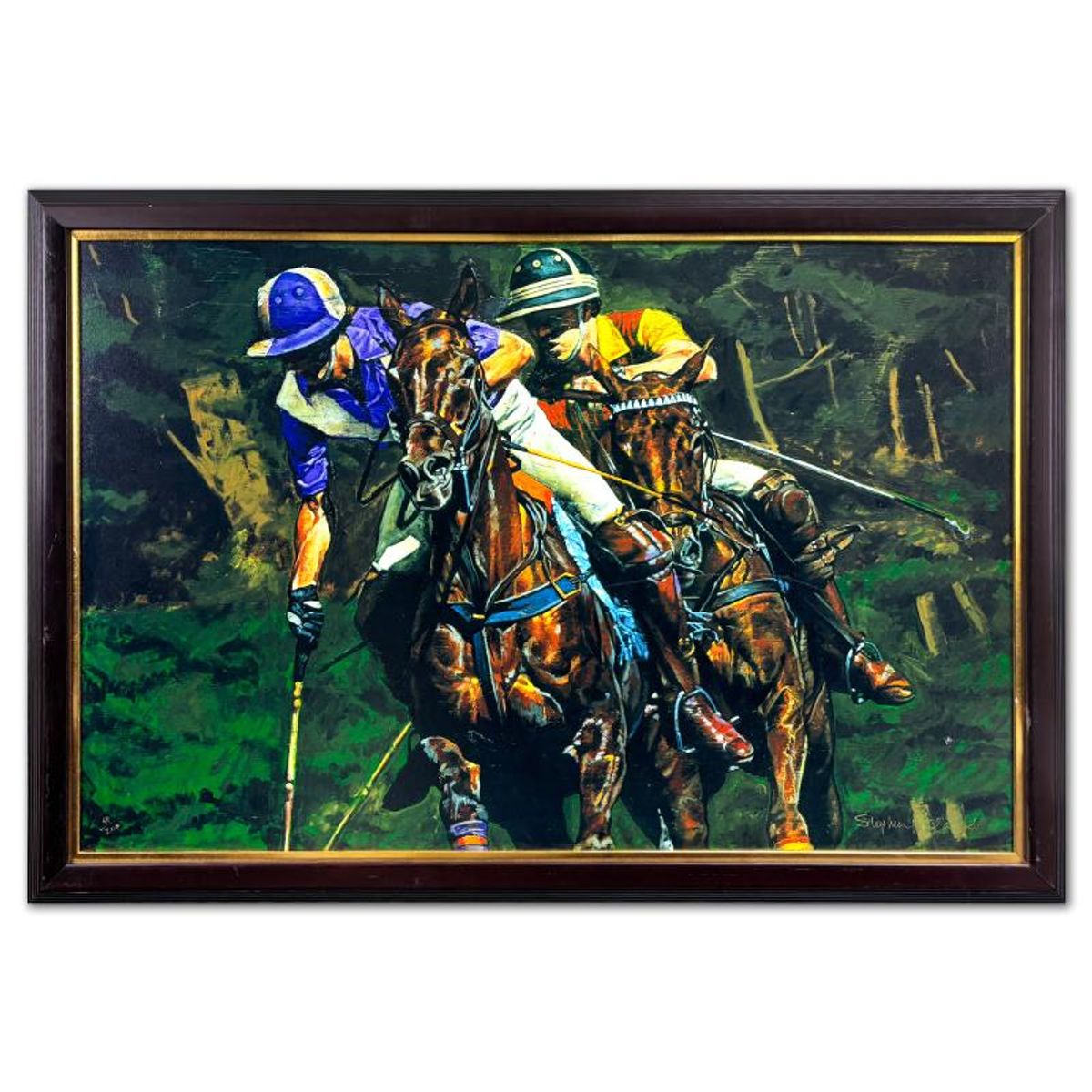 Stephen Holland, "Polo Players" Framed Limited Edition on Canvas, Numbered 41/200 and Hand Signed with Certificate of Authenticity.