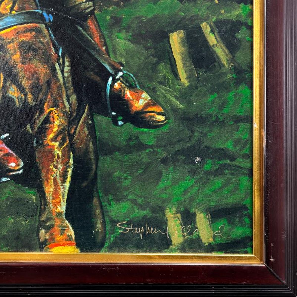 Stephen Holland, "Polo Players" Framed Limited Edition on Canvas, Numbered 41/200 and Hand Signed with Certificate of Authenticity.