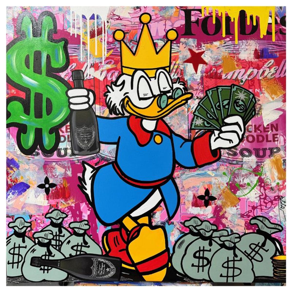 Jozza, "Celebration Time" Unique Mixed Media on Canvas, Hand Signed Inverso with Letter of Authenticity.