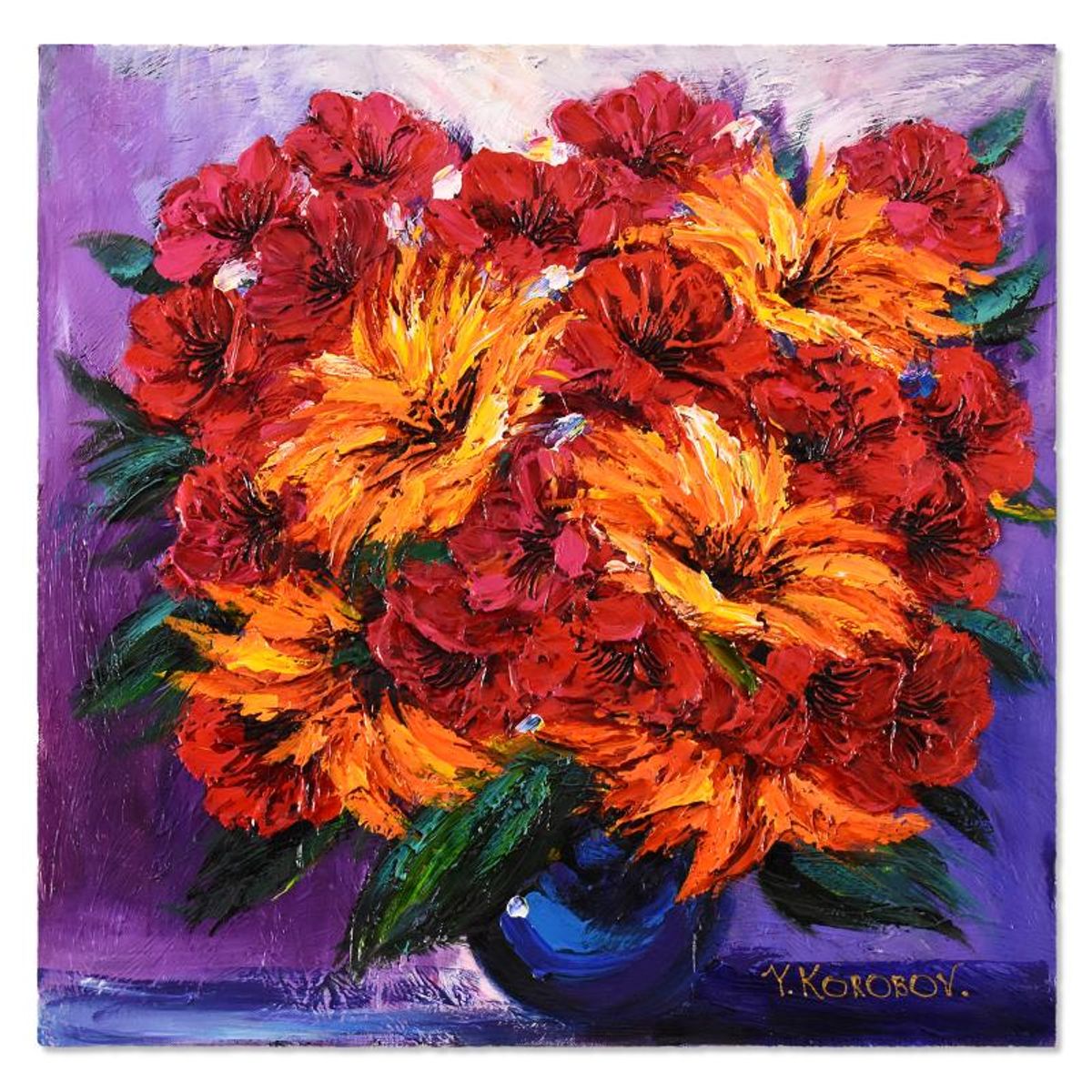 Yana Korobov, "Wild Flowers" Original Acrylic Painting on Canvas, Hand Signed with Letter Authenticity.