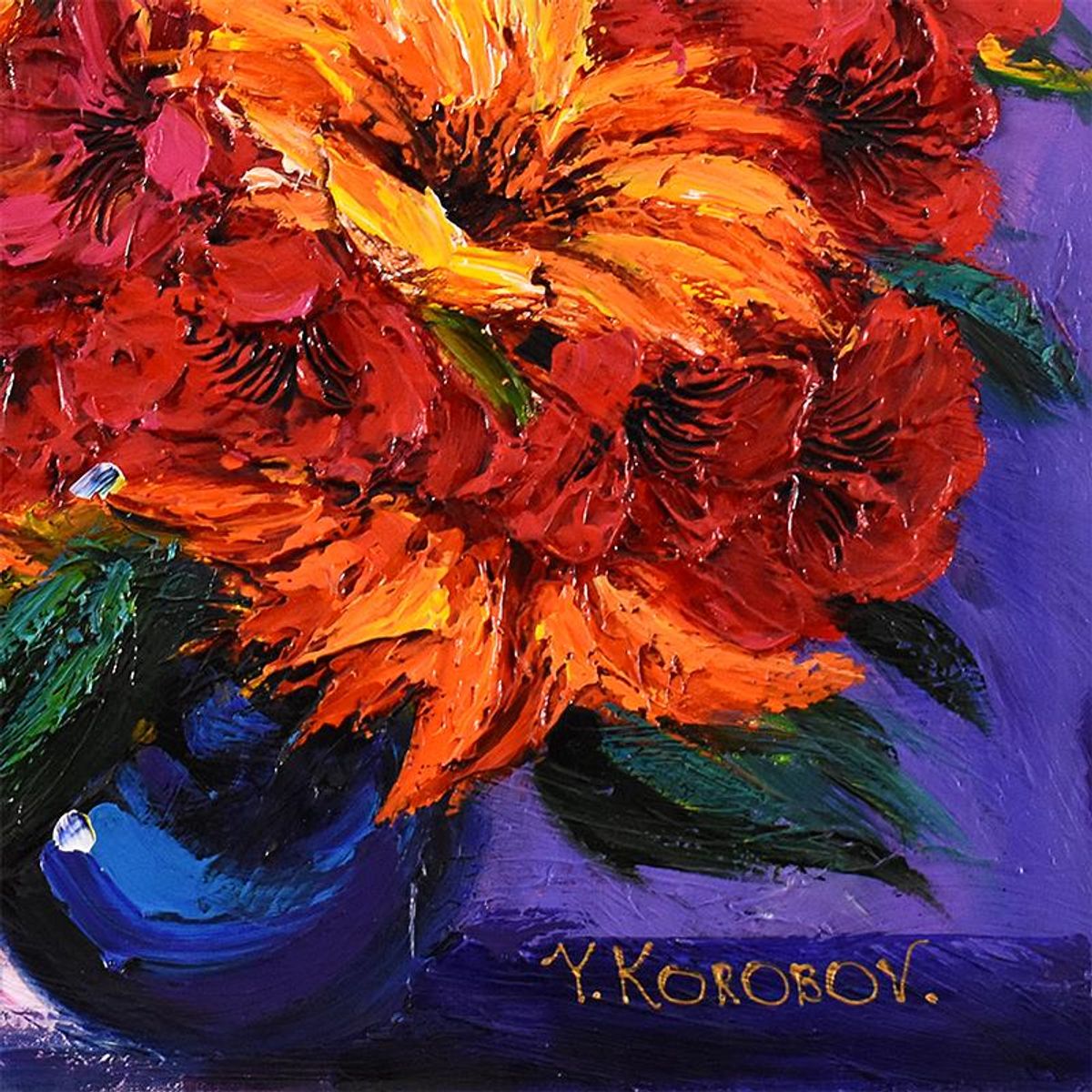 Yana Korobov, "Wild Flowers" Original Acrylic Painting on Canvas, Hand Signed with Letter Authenticity.