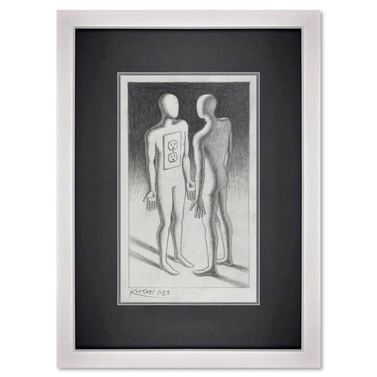 Mark Kostabi, "Making Connections" Framed Original Drawing on Paper, Hand Signed with Certificate of Authenticity