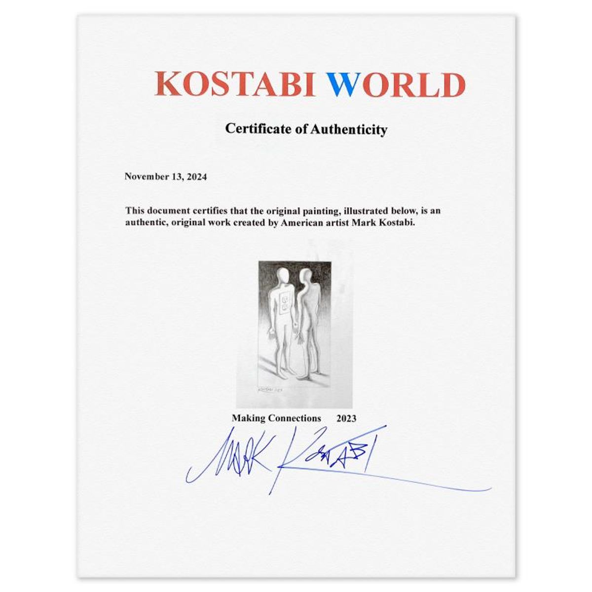 Mark Kostabi, "Making Connections" Framed Original Drawing on Paper, Hand Signed with Certificate of Authenticity