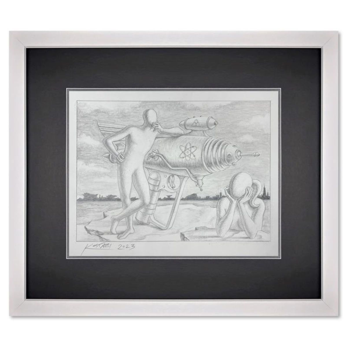 Mark Kostabi, "Not the Only Star" Framed Original Drawing on Paper, Hand Signed with Certificate of Authenticity.
