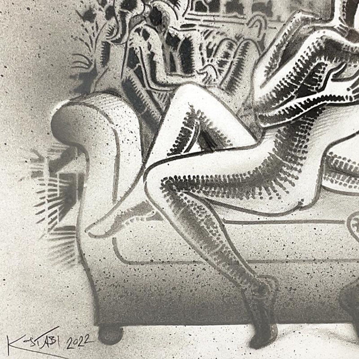 Mark Kostabi, "Morning Reverie" Framed Original Drawing on Paper, Hand Signed with Certificate of Authenticity