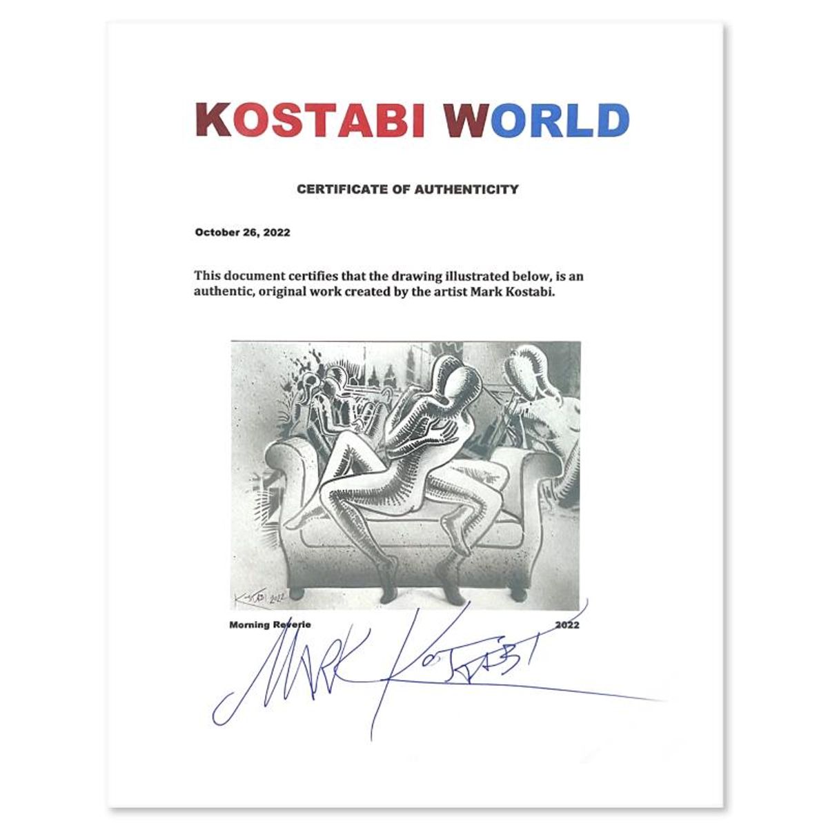 Mark Kostabi, "Morning Reverie" Framed Original Drawing on Paper, Hand Signed with Certificate of Authenticity