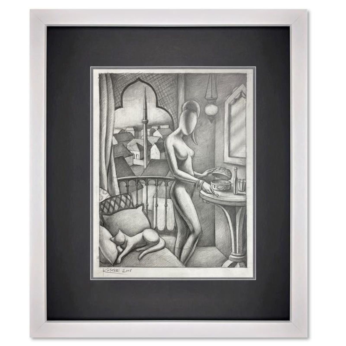 Mark Kostabi, "The Key to Everything" Framed Original Drawing on Paper, Hand Signed with Certificate of Authenticity