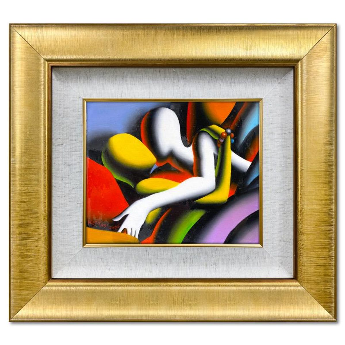 Mark Kostabi, "Lover's Delight" Framed Original Oil Painting on Canvas, Hand Signed with Letter of Authenticity.