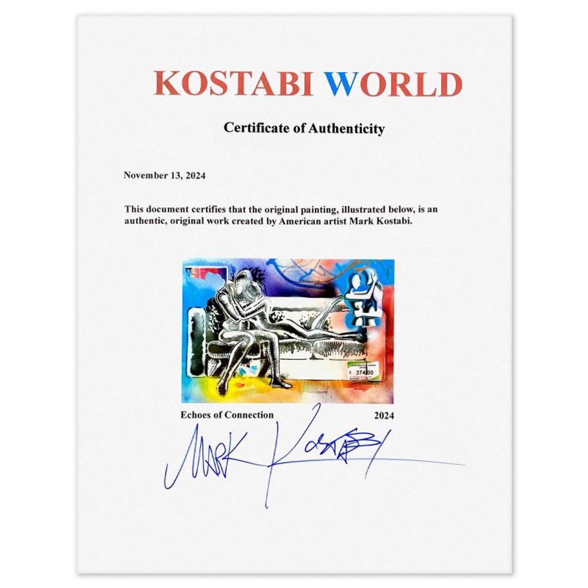 Mark Kostabi, "Echoes of Connection" Framed Original Mixed Media Painting, Hand Signed with Certificate of Authenticity.