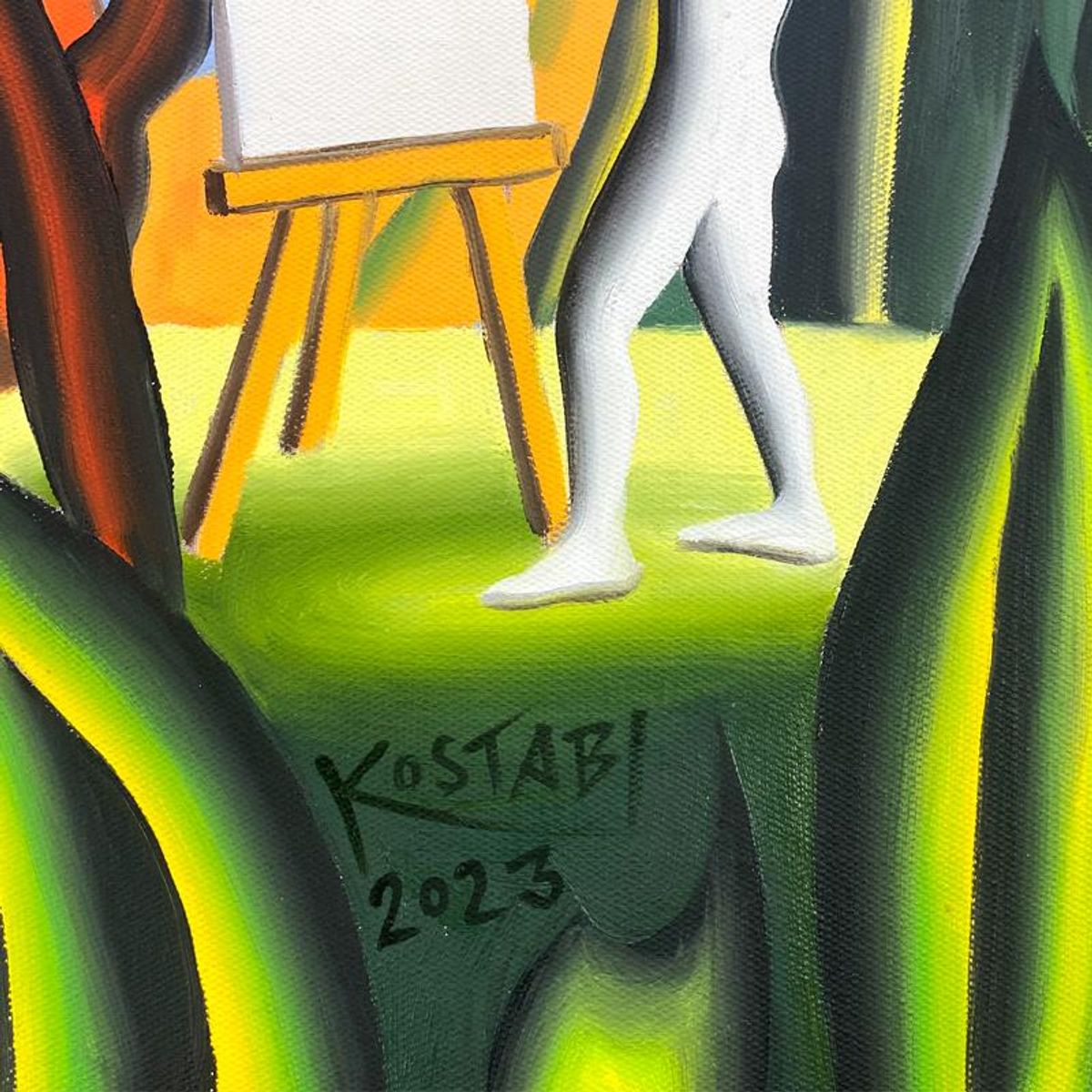 Mark Kostabi, "The Garden of Imagination" Framed Original Oil Painting on Canvas, Hand Signed with COA