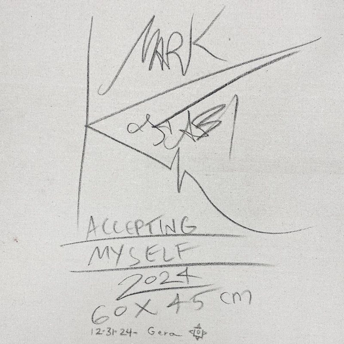 Mark Kostabi, "Accepting Myself" Framed Original Oil Painting on Canvas, Hand Signed with a Certificate of Authenticity.