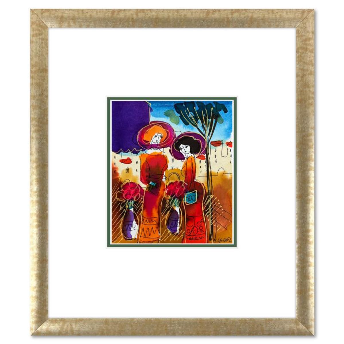 Moshe Leider, Framed Original Mixed Media Watercolor Painting, Hand Signed with Letter of Authenticity.