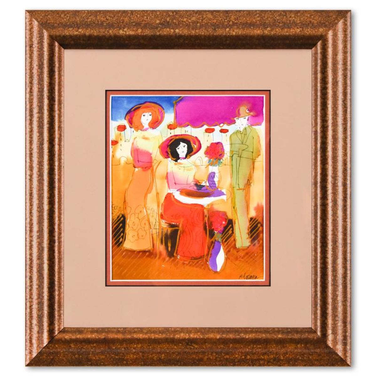 Moshe Leider, Framed Original Mixed Media Watercolor Painting, Hand Signed with Letter of Authenticity.