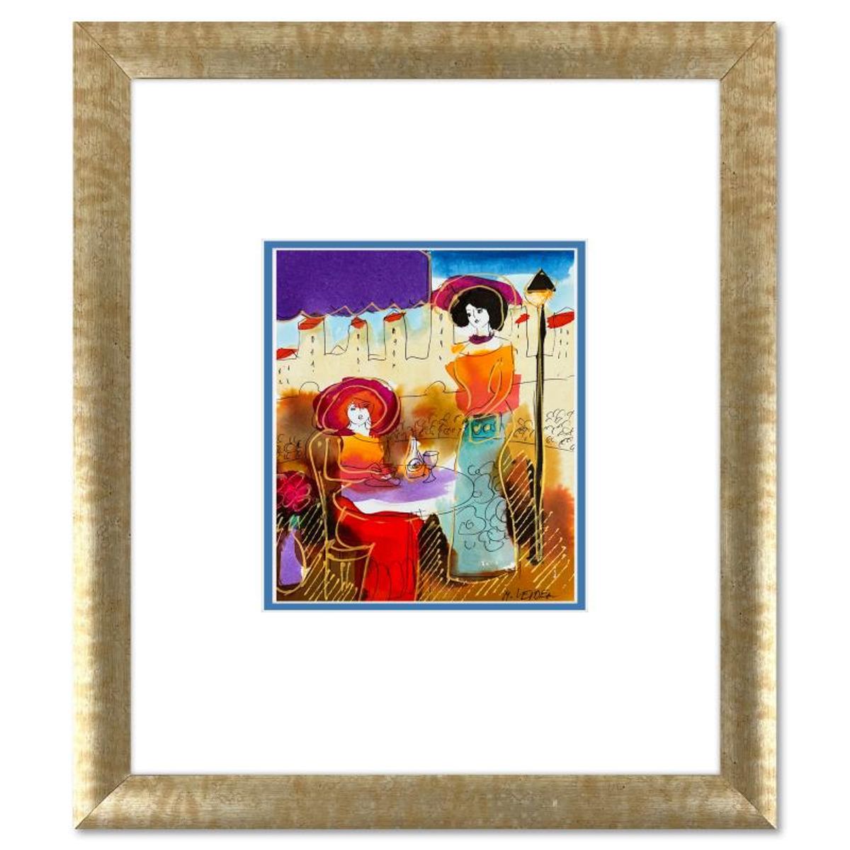Moshe Leider, Framed Original Mixed Media Watercolor Painting, Hand Signed with Letter of Authenticity.
