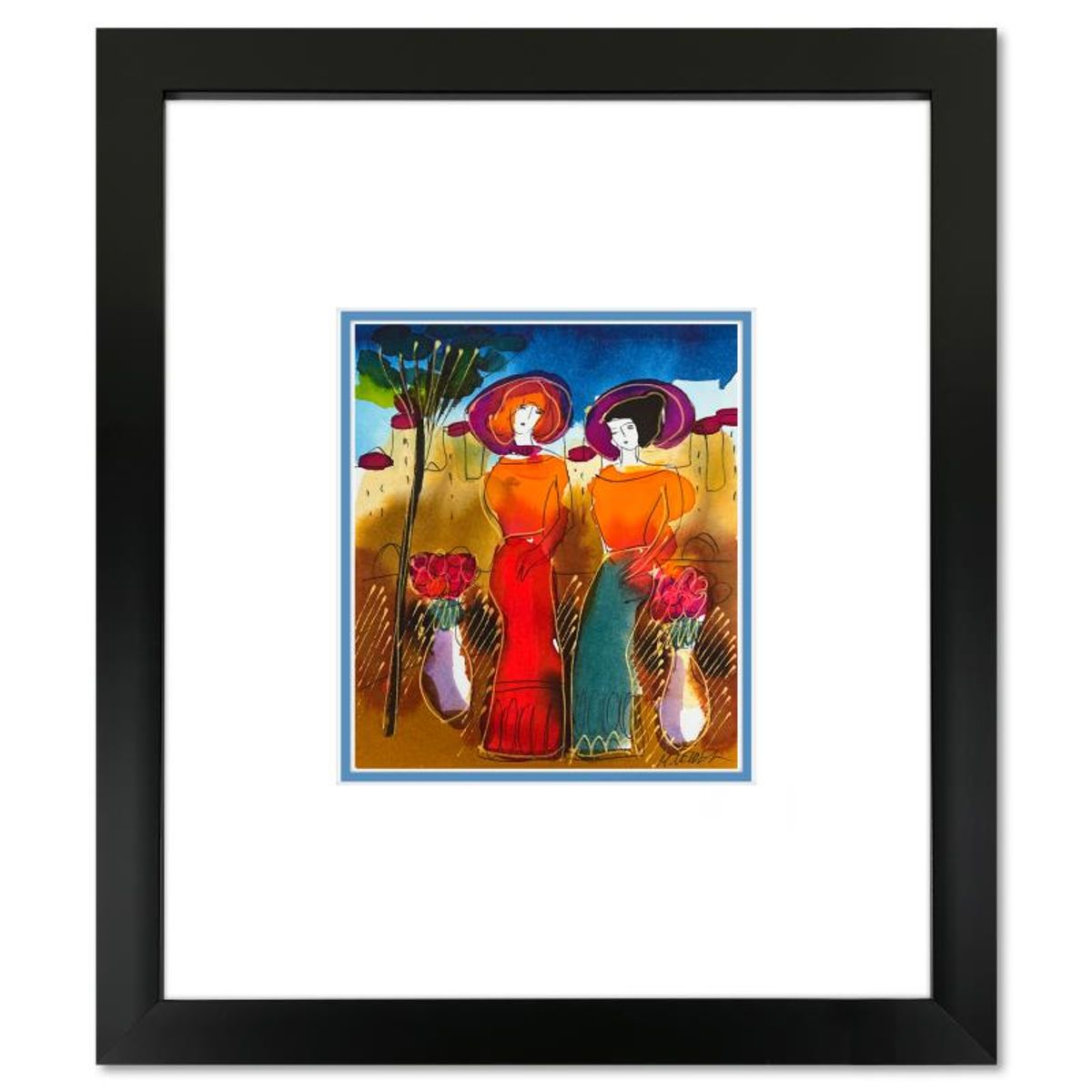 Moshe Leider, Framed Original Mixed Media Watercolor Painting, Hand Signed with Letter of Authenticity.